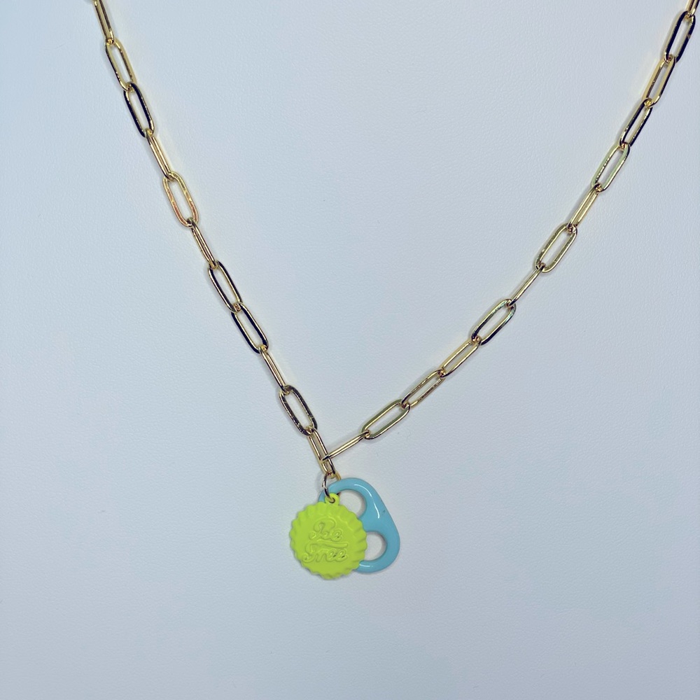 Gold tone paper chain link with charm